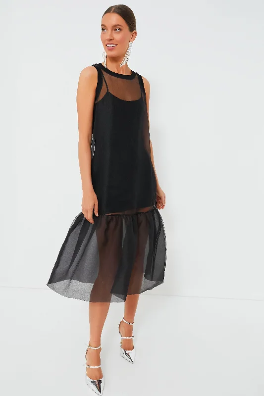 Weekend Hot Prices Black Midi Organza Ribbed Dress