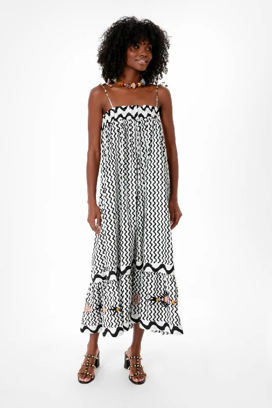 Exclusive Savings Black Ripple Tie Strap Smocked Straight Midi Dress