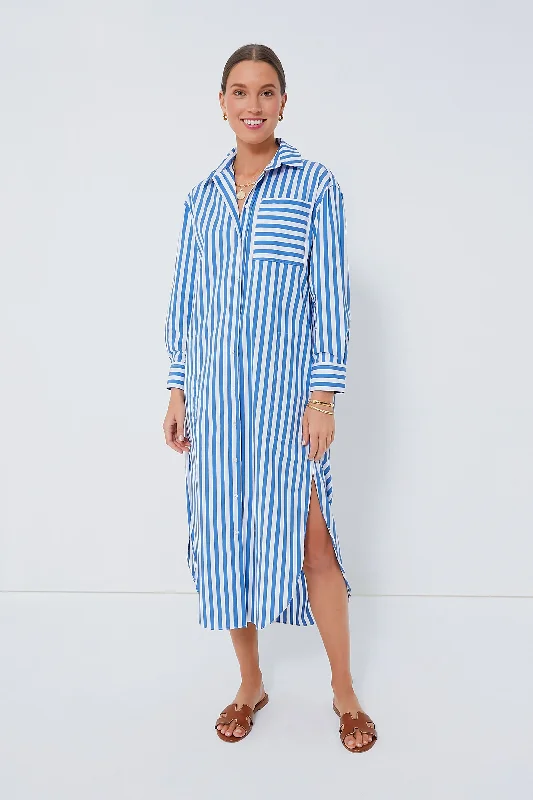Big Savings Blue Stripe Constance Maxi Shirt Dress