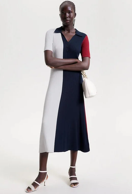 Weekend Sale Extravaganza COLOUR-BLOCKED SLIM FIT MIDI POLO DRESS