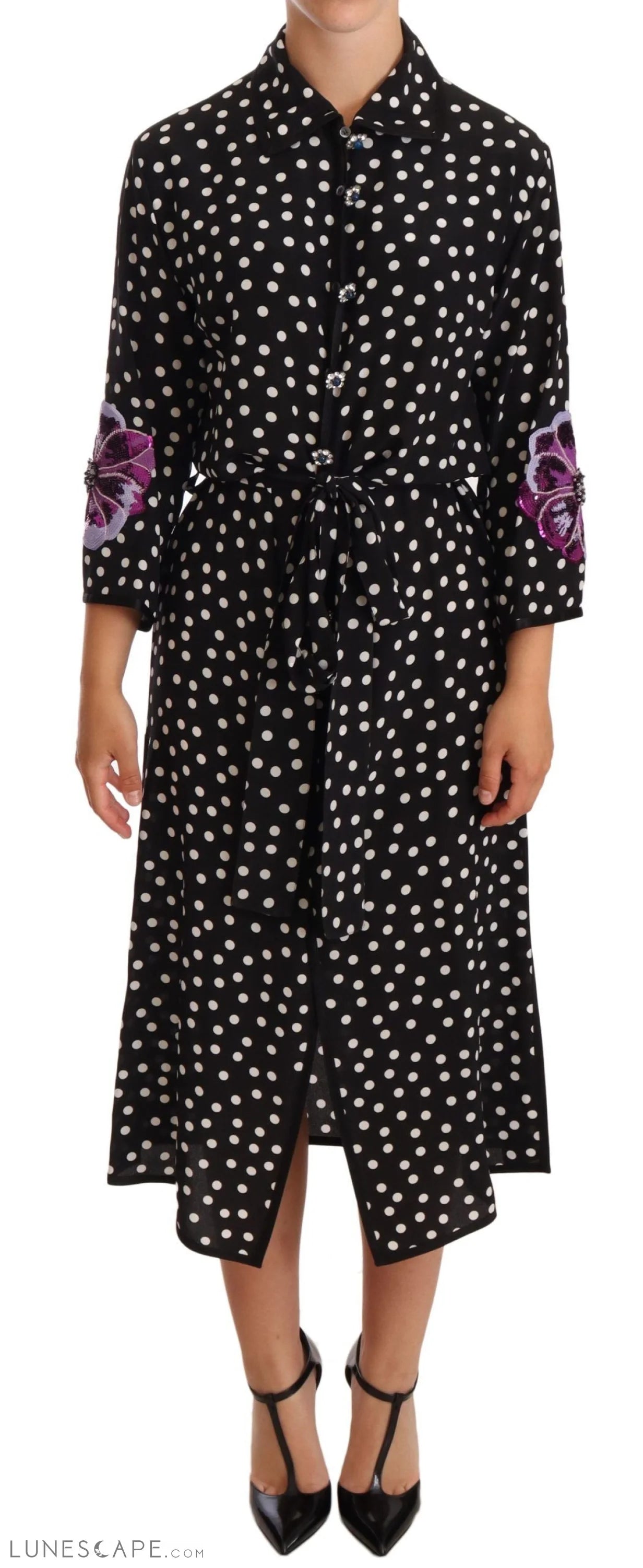 Weekend Shop Now Dolce & Gabbana Elegant Silk Polka Dot Sequin Midi Dress