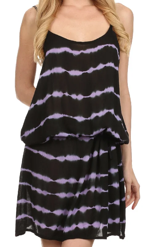 Buy More, Save More Sakkas Casey Tie Dye Striped Wave Every Day Caftan Mid Length Dress / Cover Up