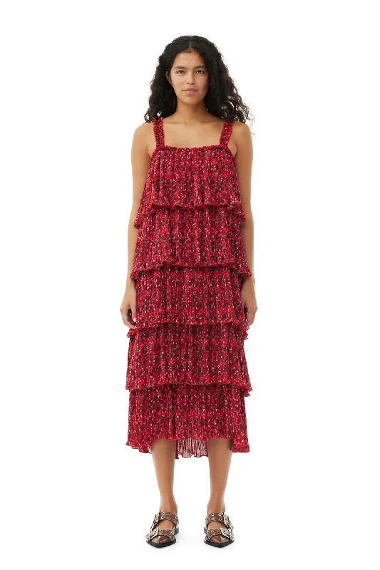 Weekend Special Discounts PLEATED GEORGETTE FLOUNCE MIDI DRESS