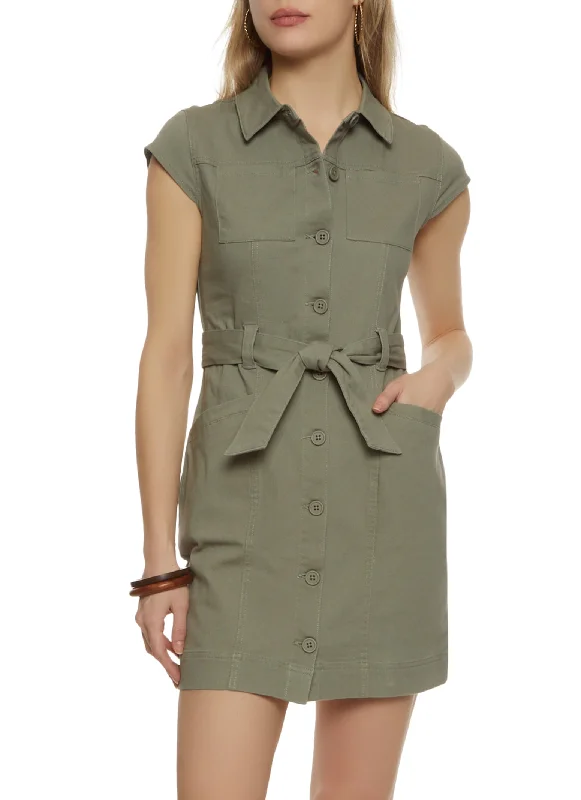 Weekend Best Buys Twill Button Front Belted Shirt Dress