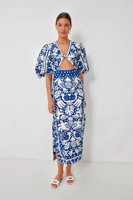 Massive Discounts Jungle Scarf Navy Midi Dress