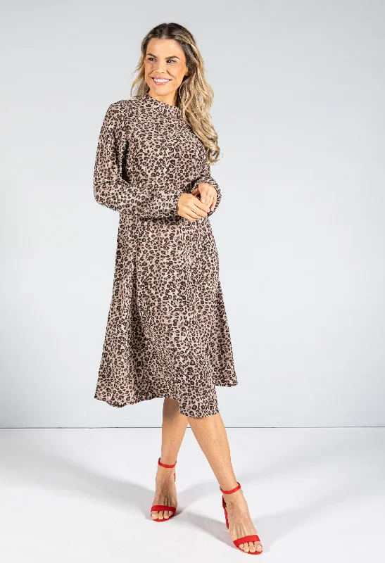 Weekend Massive Discounts Leo Print High Neck Midi Dress