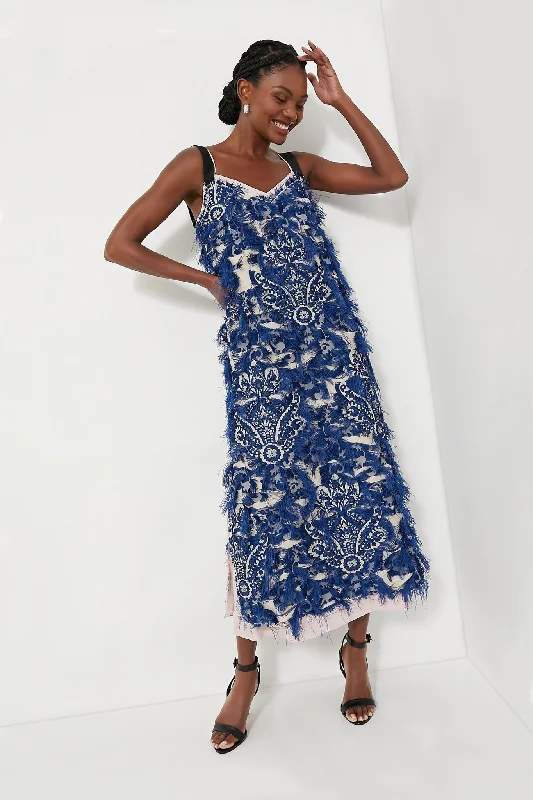 Weekend Discount Fest Lupin Blue Midi Slip Pencil Dress
