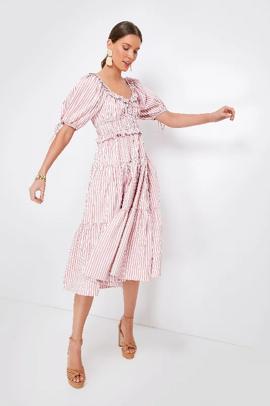 Big Savings Pink Striped Brielle Midi Dress