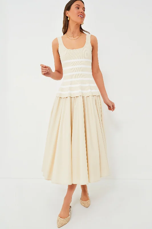 Weekend Price Slash Sand Stripe Silas Knit Bodice Midi Dress
