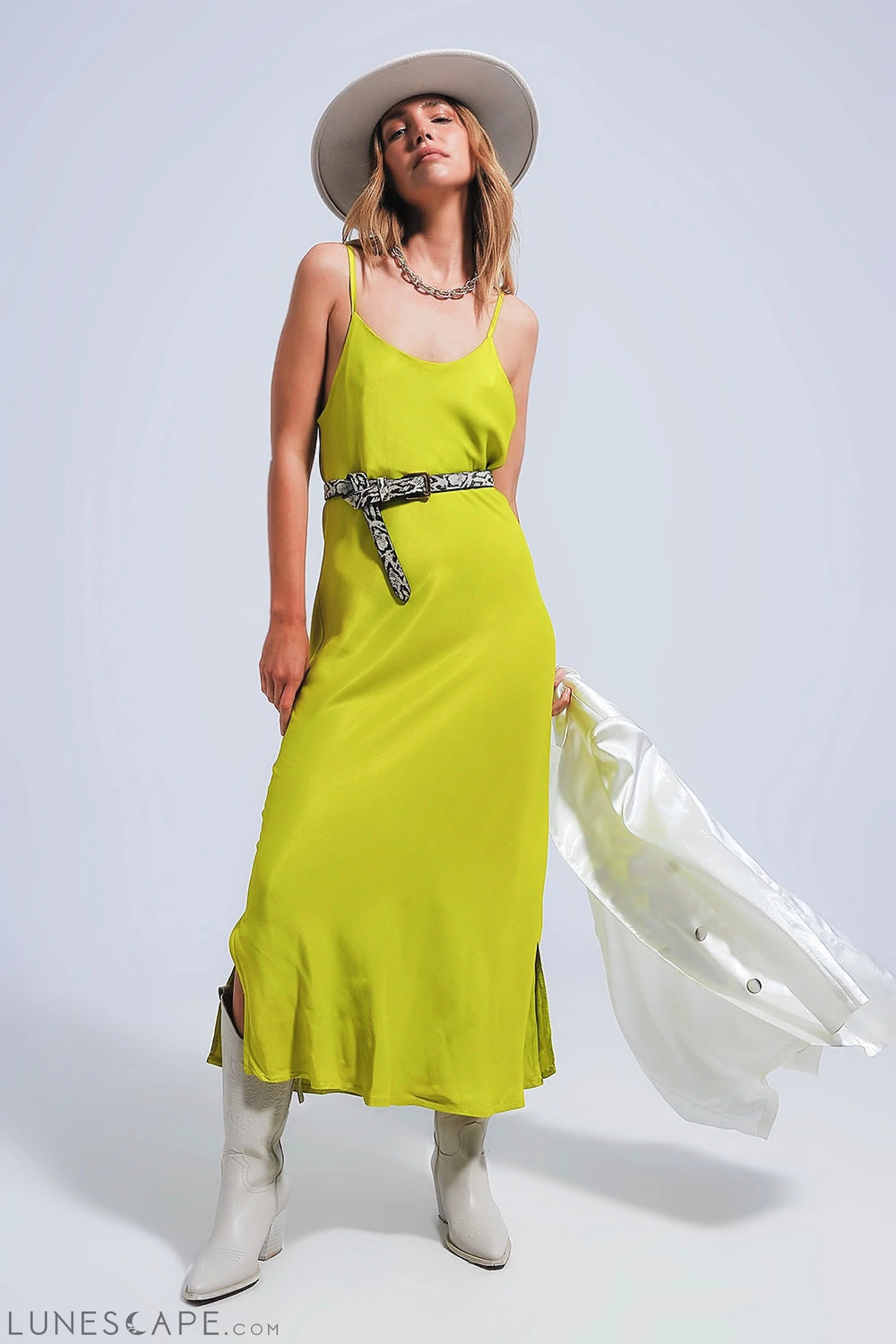 Weekend Mega Sale Event Satin Cami Strap Midi Slip Dress in Green