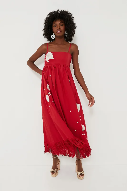 Weekend Discount Extravaganza Venetian Red with Embroidery Gavin Midi Dress