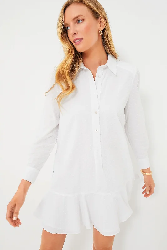 Weekend Closeout Deals White Swiss Dot Callahan Shirt Dress