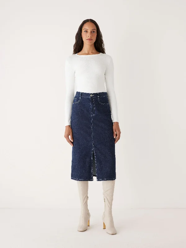 Unbeatable Offer The Denim Midi Skirt in Navy