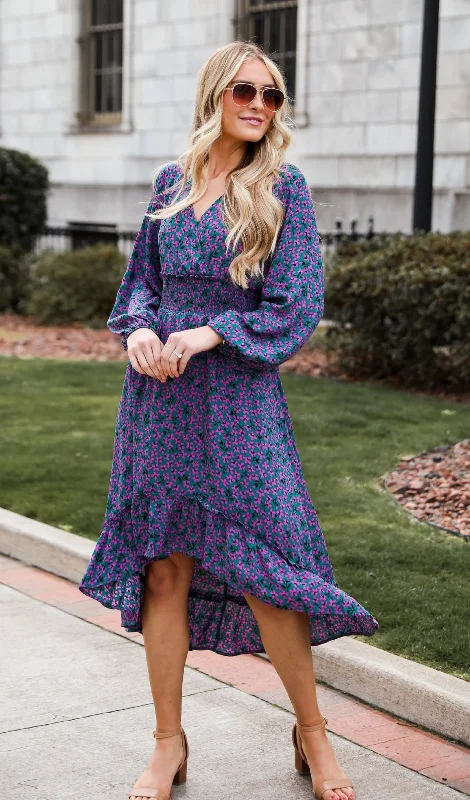 Crazy Price Cuts FINAL SALE - Adorably Elegant Teal Floral Midi Dress