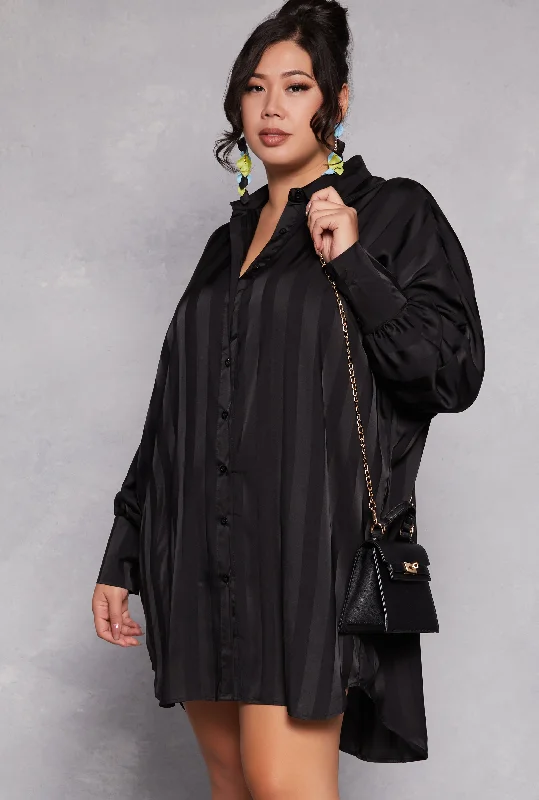 Weekend Special Plus Size Shadow Stripe Shirt Dress