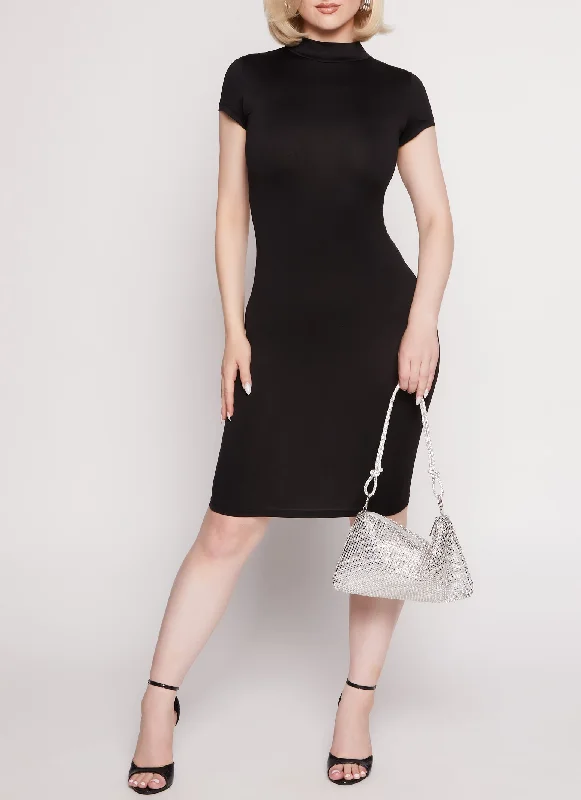 Limited Quantity Solid Mock Neck Midi Dress