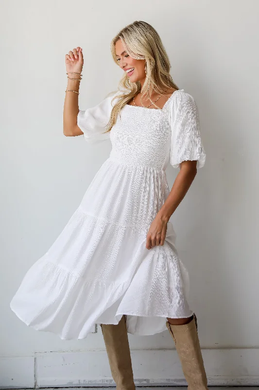 Final Clearance FINAL SALE - Bubbly Beauty White Tiered Midi Dress