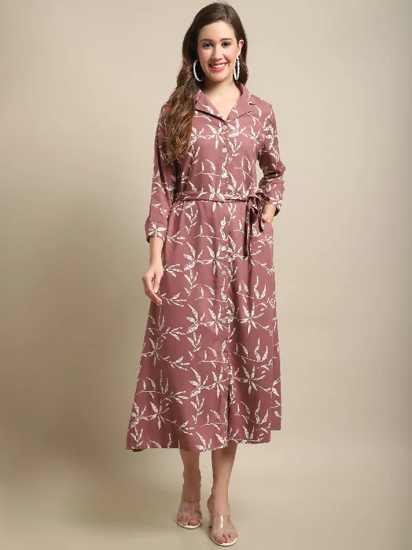 Grab It Now Women's Casual Shirt collar Pink mix Floral Print Shirt Dress