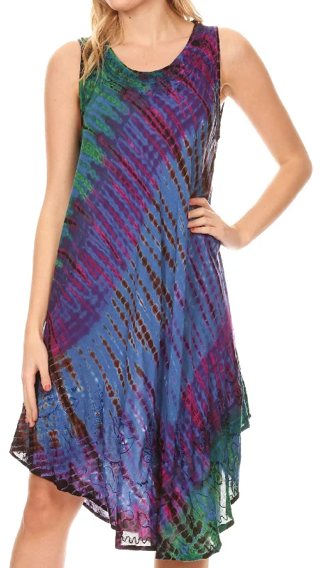 Weekend Special Sakkas Isola Women's Tank Summer Bohemian Swing Midi Dress Sleeveless Tie-dye Weekend Special Sakkas Isola Women's Tank Summer Bohemian Swing Midi Dress Sleeveless Tie-dye