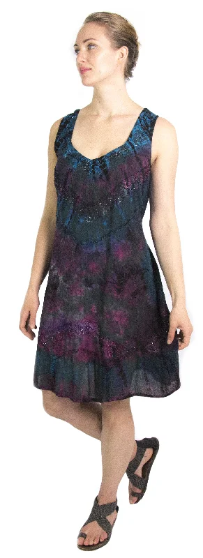 Limited Offer Sakkas Luciana Women's Tie Dye Bohemian Swing Midi Dress with Ties and Smock Back Limited Offer Sakkas Luciana Women's Tie Dye Bohemian Swing Midi Dress with Ties and Smock Back