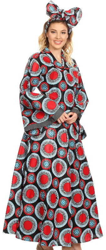 Shop & Save Sakkas Dolores Women's African Ankara Long Sleeve V neck Maxi Long Shirt Dress