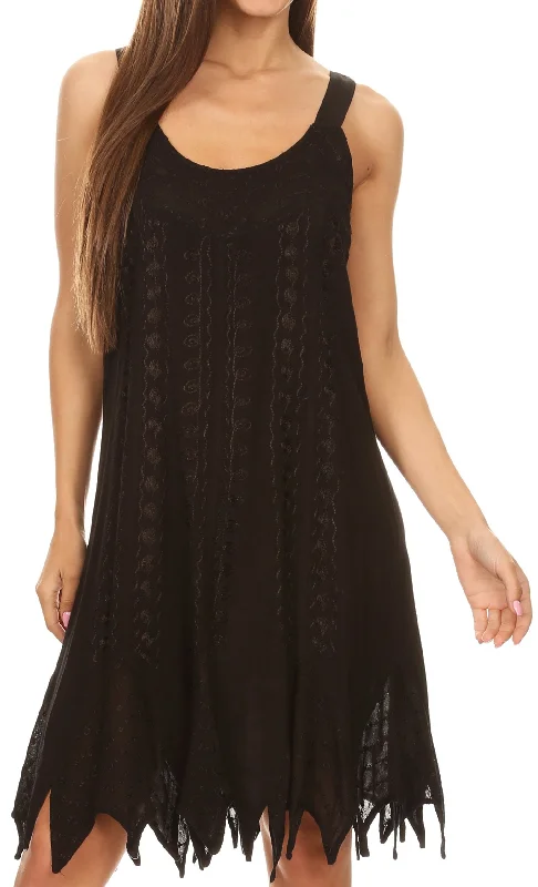 Best Price Guarantee Sakkas Josiane Sleeveless Batik Midi Slim Dress with Embroidery and Pixi Hem Best Price Guarantee Sakkas Josiane Sleeveless Batik Midi Slim Dress with Embroidery and Pixi Hem