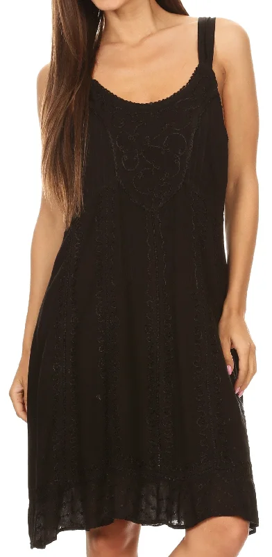 Shop & Save Sakkas Noemi Batik Sleeveless Summer Midi Slim Dress with Embroidery