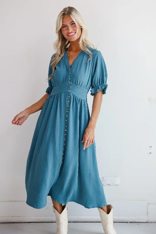 Shop & Save Today Exceptionally Graceful Teal Midi Dress