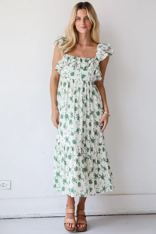 Price Cut Alert FINAL SALE - Fabulous Darling Green Floral Midi Dress