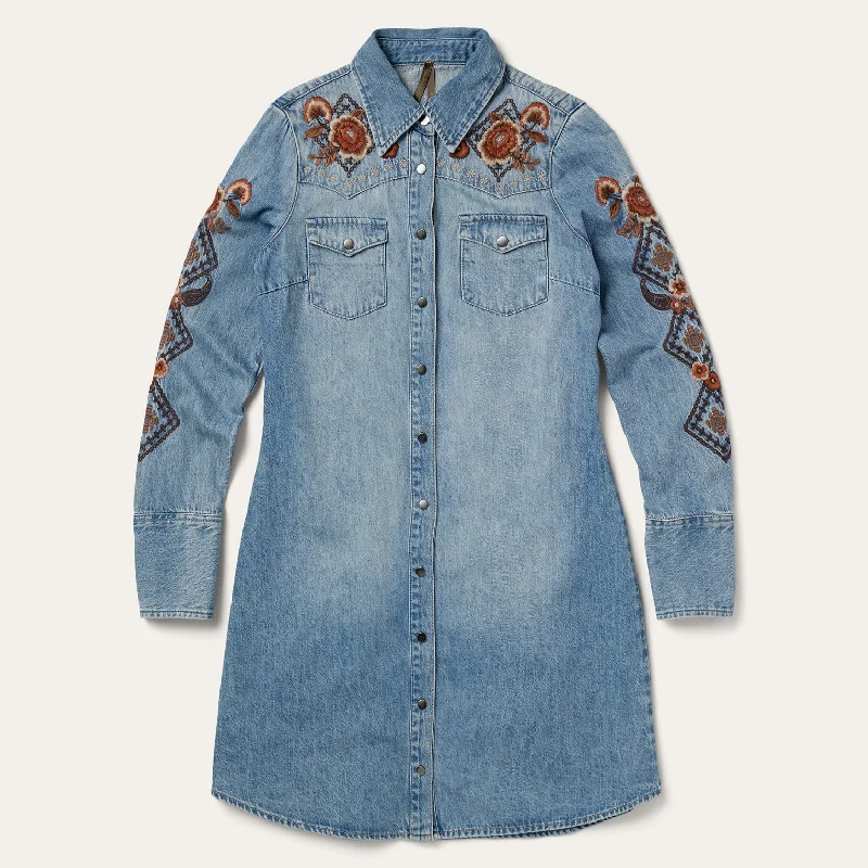 Offer Ending Soon Floral Embroidered Denim Shirt Dress