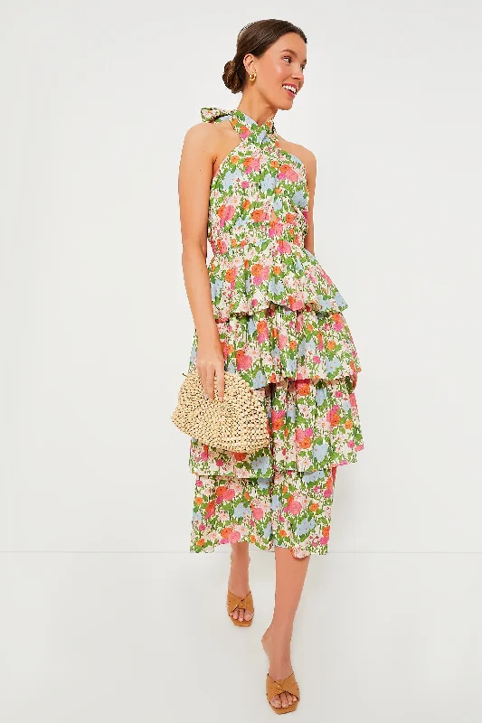 Best Price Ever Multi Green Begonia Floral Jenny Halter Neck Midi Dress