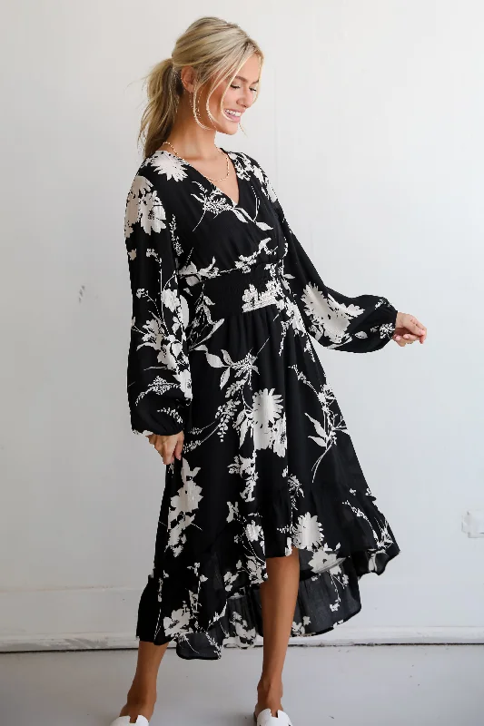 Exclusive Flash Sale FINAL SALE - Precious Whimsy Black Floral Midi Dress