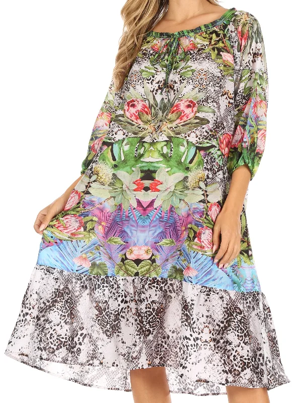 Today’s Flash Sale Sakkas Laura Women's 3/4 Sleeve Swing Floral Boho Midi Dress Cover-up Side Pockets Today’s Flash Sale Sakkas Laura Women's 3/4 Sleeve Swing Floral Boho Midi Dress Cover-up Side Pockets