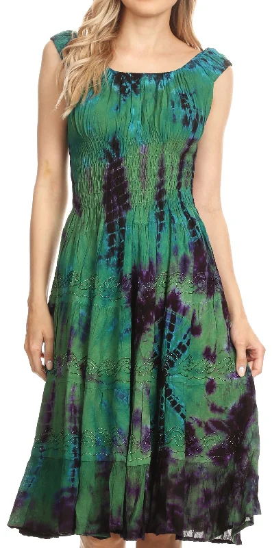Shop & Save Big Sakkas Alba Women's Off The Shoulder Smock Ruffle Midi Dress Tie Dye & Embroidery Shop & Save Big Sakkas Alba Women's Off The Shoulder Smock Ruffle Midi Dress Tie Dye & Embroidery