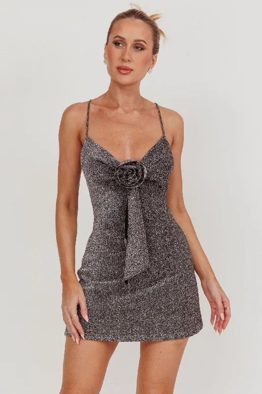 Weekend Offers You Love Addicted Glitter Rosette Mini Dress Charcoal