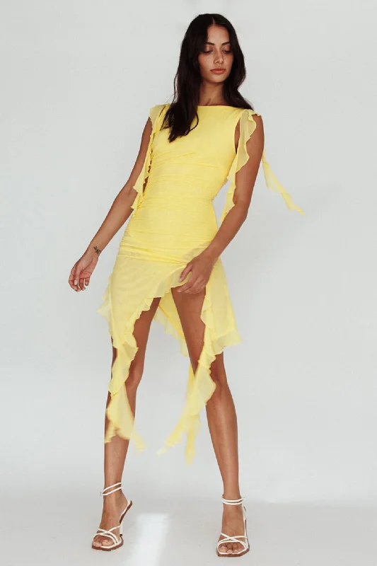 Deal of the Week After Party Sleeveless Ruffle Trim Mini Dress Lemon