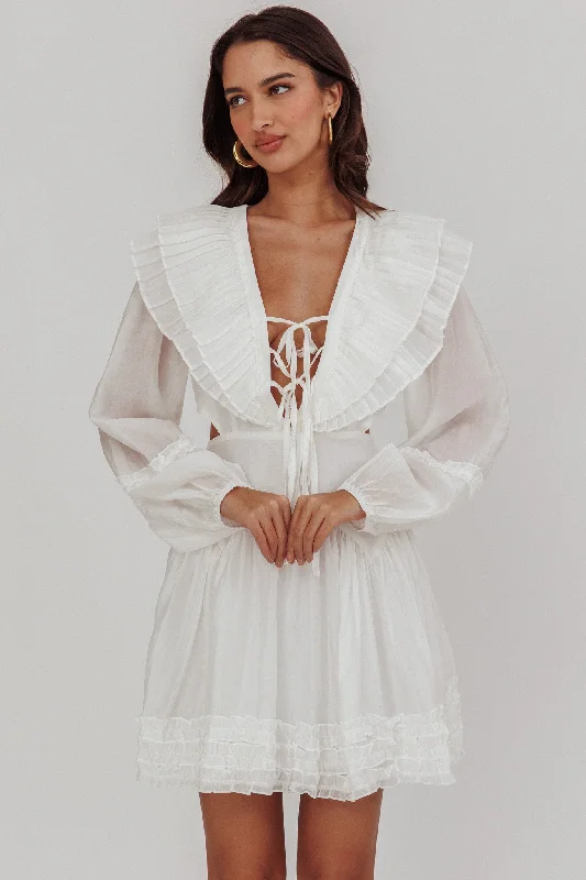 Best Prices This Week Alive Pleated Sailor Collar Mini Dress White