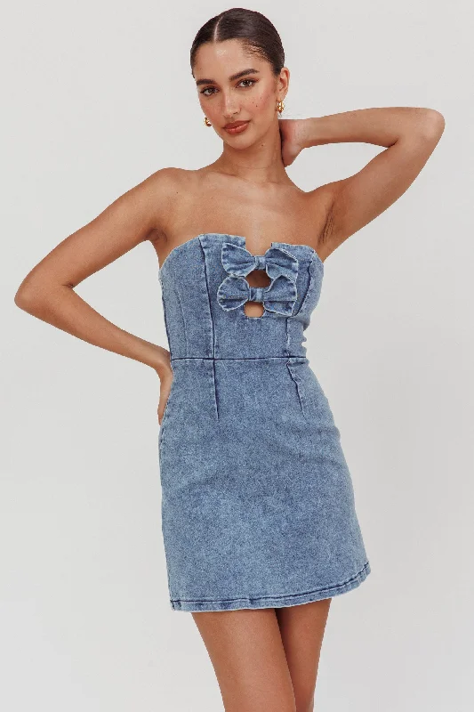Weekend Sale Frenzy All For You Strapless Mini Dress Blue Denim