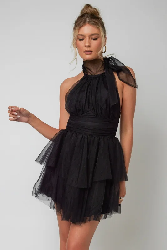 Weekend Shopping Madness Andria Halterneck Tulle Mini Dress Black