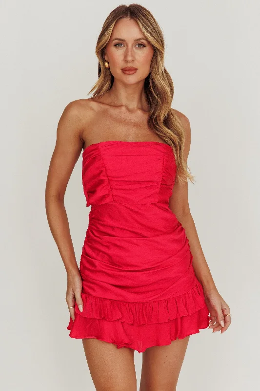 Weekend Flash Markdown Annabella Strapless Tied Back Frill Hem Mini Dress Fuchsia