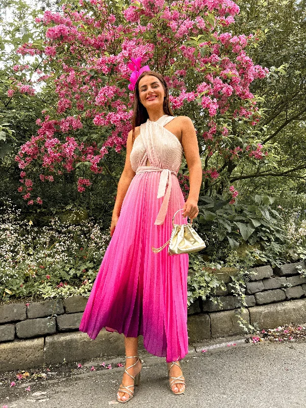 Weekend Buy One Get One Artemis - Pink Beige Ombre Pleated Midi Dress