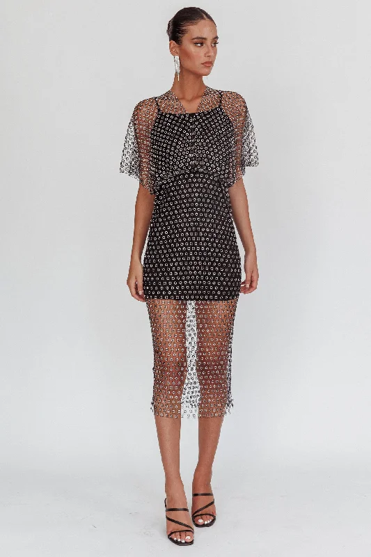 Limited-Time Flash Deal Astra Diamante Fishnet Midi Dress Black