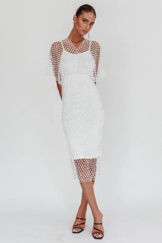 Flash Discounts Astra Diamante Fishnet Midi Dress White