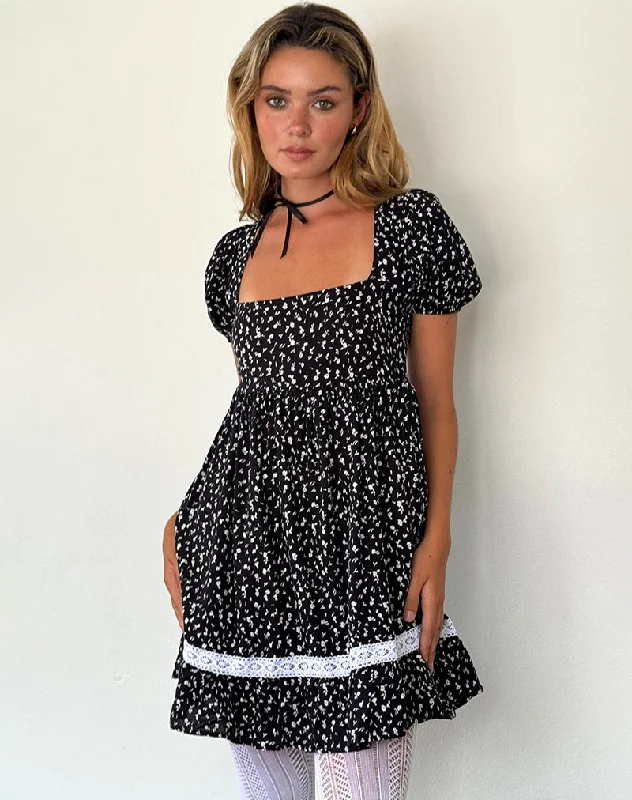 Shop & Save Big Beling Mini Tea Dress in Black Ditsy Romance