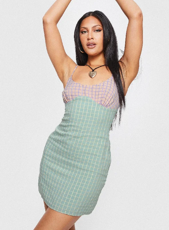 Weekend Shopping Fiesta Bumbles Check Mini Dress Pink / Green