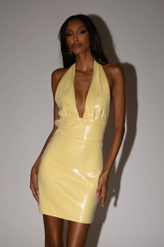 Weekend Shop Now Carleigh Sequin Halter Mini Dress - Lemon
