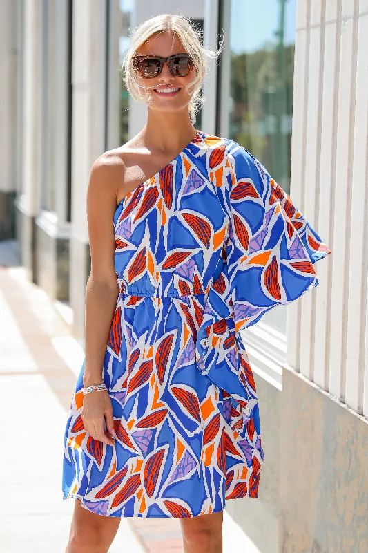 The Big Clearance FINAL SALE - Celebratory Beauty Blue One-Shoulder Mini Dress