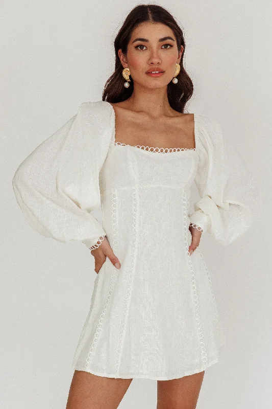 Weekend Price Slash Chamberlain Balloon Sleeves Mini Dress White