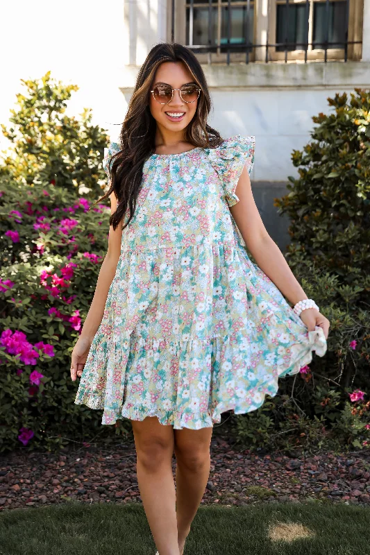 Weekend Discount Rush FINAL SALE - Charming Destiny Mint Floral Mini Dress