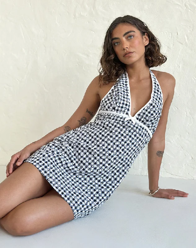 Weekend Specials Galore Corla Mini Dress in Black Floral Gingham